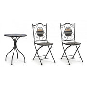 Set da giardino tavolo e 2 sedie con decori in ceramica Huston