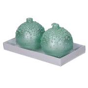 Confezione 2 pezzi candela paraffina sfera con bolle turchese cm ø7,5h7,5