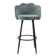 Sgabello Orel in velluto grigio, gambe nere opache, forma a conchiglia, 100 cm, 54 cm, 55 cm