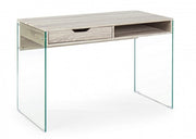 Scrivania di design in legno naturale Armos 1 cassetto e gambe in vetro 110x55x 76h cm