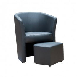 Poltrona imbottita rivestita in ecopelle grigio e pouff estraibile 64x63xh.76 EFFEZ
