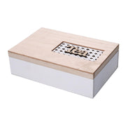Scatola portathe legno 6 scomparti bianco rettangolare cm24x16h7