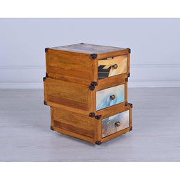 Cassettiera 3 cassetti decorati multicolor in legno di mango  55x38xh.55 cm