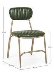 Sedia moderna Addy in acciaio rivestita in colore verde scuro retro