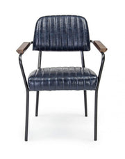 Sedia Nelly stile vintage in ecopelle con braccioli  blu 84 h cm